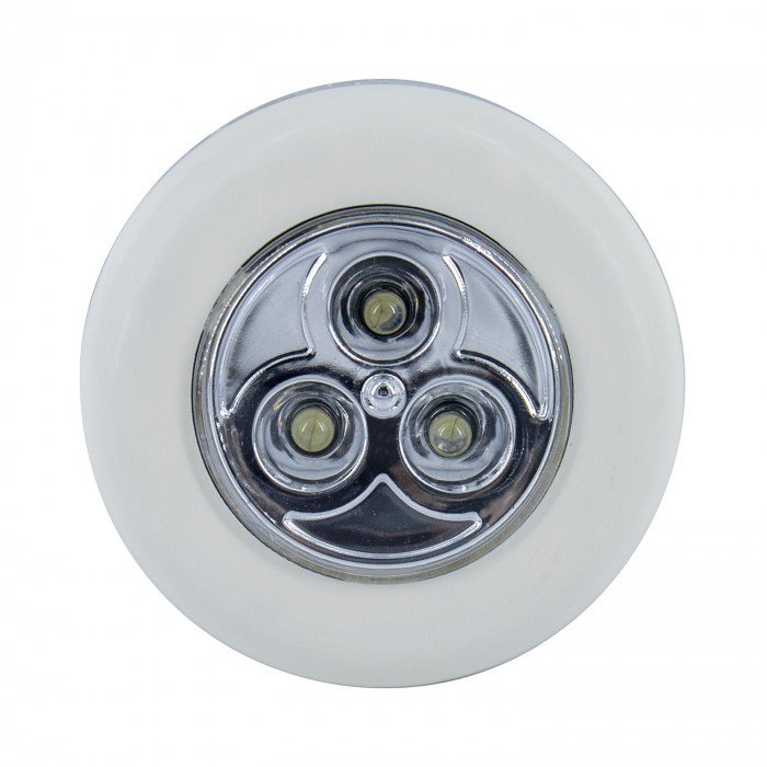 LUMINARIA DE NOCHE CIRCULAR BLANCA CON PULSADOR 3 LED CON PILAS INCLUIDAS BL.1