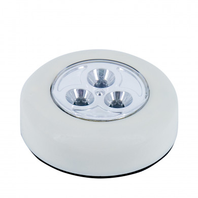 LUMINARIA DE NOCHE CIRCULAR BLANCA CON PULSADOR 3 LED CON PILAS INCLUIDAS BL.1