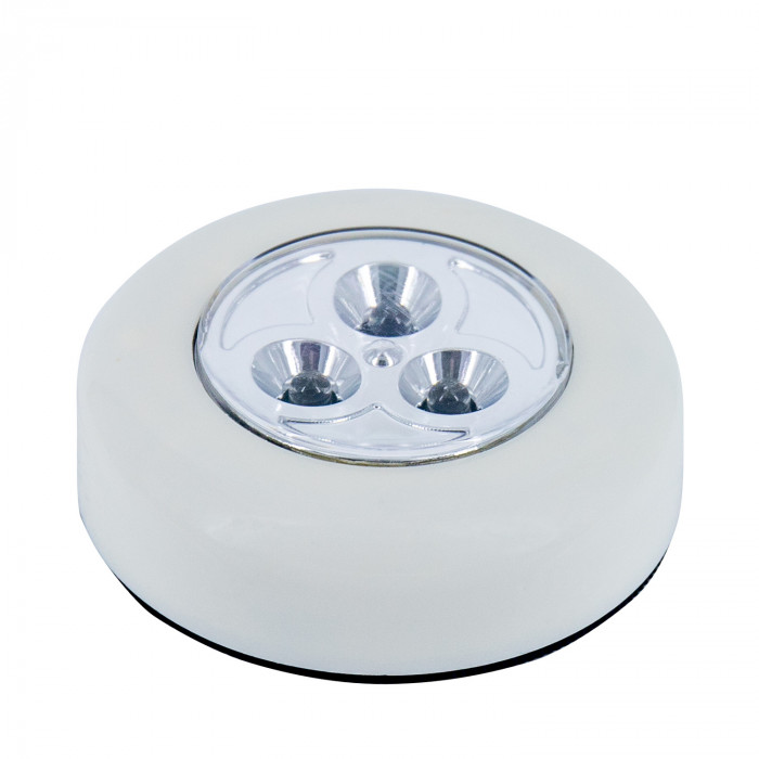 LUMINARIA DE NOCHE CIRCULAR BLANCA CON PULSADOR 3 LED CON PILAS INCLUIDAS BL.1