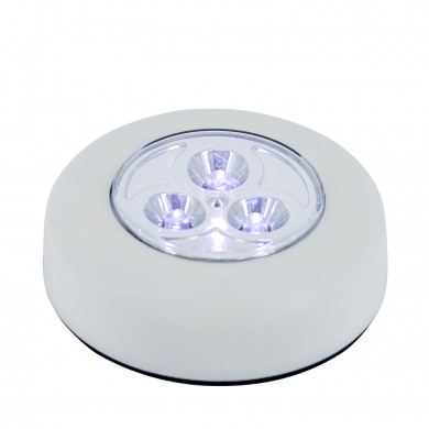 LUMINARIA DE NOCHE CIRCULAR BLANCA CON PULSADOR 3 LED CON PILAS INCLUIDAS BL.1