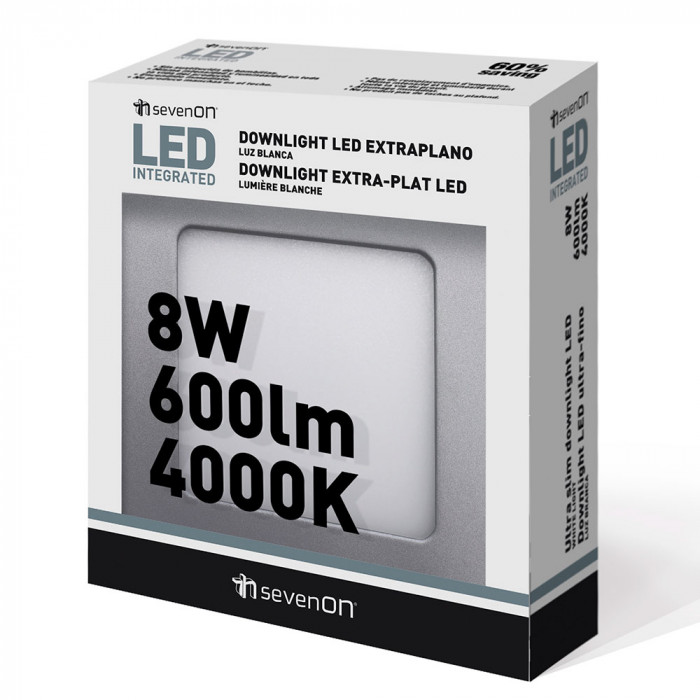 DOWNLIGHT EXTRAPLANO LED CUADRADO 8W 600lm ALUMINIO MATE 120mm 7hSevenOn CJ.1