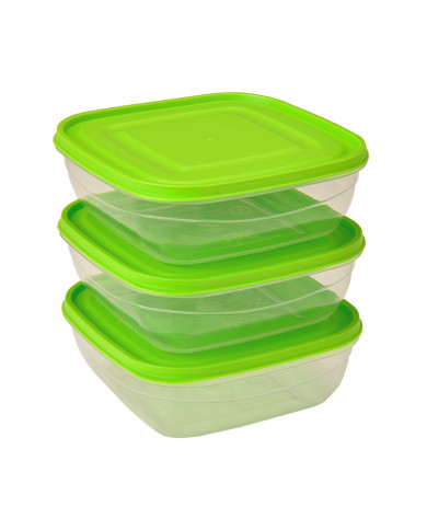 RECIPIENTES HERMETICOS CUADRADOS SET 3 PIEZAS COLORES SURTIDOS (3x0,4L)
