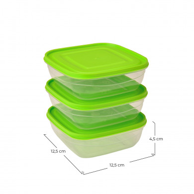 RECIPIENTES HERMETICOS CUADRADOS SET 3 PIEZAS COLORES SURTIDOS (3x0,4L) RECIPIENTES HERMETICOS CUADRADOS SET 3 PIEZAS COLORES SURTIDOS (3x0,4L)