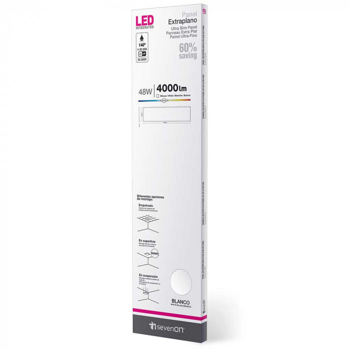 PANEL LED RECTANG. BLANCO 1200X300 48W 4000lm 140º 4000K 35000H 7hSevenOn CJ.1