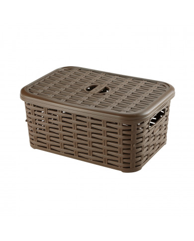 CAJA DE ALMACENAMIENTO RATTAN DE PLÁSTICO CON TAPA COLORES SURTIDOS (28,5x20x12,5cm) 6L