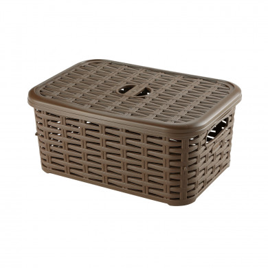 CAJA DE ALMACENAMIENTO RATTAN DE PLÁSTICO CON TAPA COLORES SURTIDOS (28,5x20x12,5cm) 6L