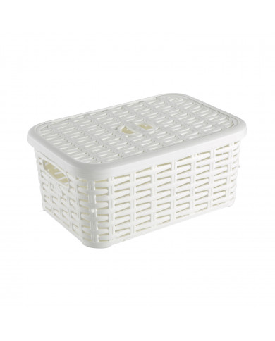 CAJA DE ALMACENAMIENTO RATTAN DE PLÁSTICO CON TAPA COLORES SURTIDOS (28,5x20x12,5cm) 6L