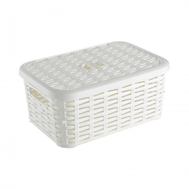 CAJA DE ALMACENAMIENTO RATTAN DE PLÁSTICO CON TAPA COLORES SURTIDOS (28,5x20x12,5cm) 6L