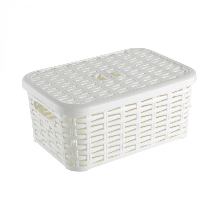 CAJA DE ALMACENAMIENTO RATTAN DE PLÁSTICO CON TAPA COLORES SURTIDOS (28,5x20x12,5cm) 6L