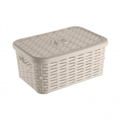 CAJA DE ALMACENAMIENTO RATTAN DE PLÁSTICO CON TAPA COLORES SURTIDOS (28,5x20x12,5cm) 6L