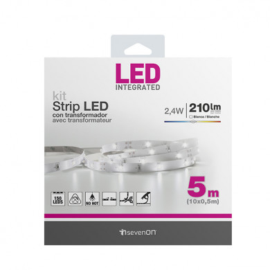 KIT TIRA LED BLANCO 4000K 5M CON TRANSFORMADOR RECORTABLE Y ENLAZABLE 7hSevenOn BL.1
