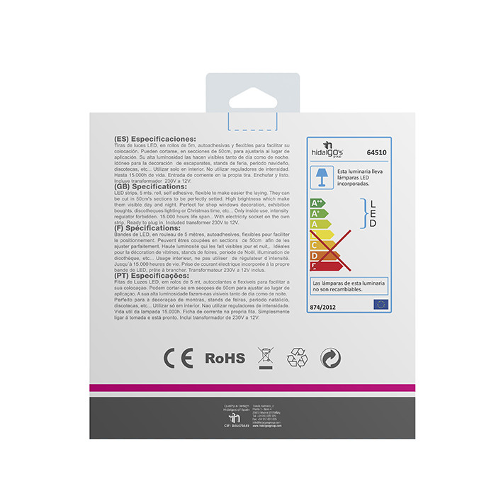KIT TIRA LED BLANCO 4000K 5M CON TRANSFORMADOR RECORTABLE Y ENLAZABLE 7hSevenOn BL.1
