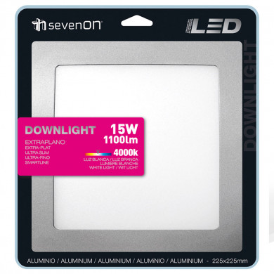 DOWNLIGHT LED EXTRAPLANO CUADRADO ALUMINIO MATE 15W 1100LM 4000K 25000H 225x225MM 7hSevenOn BL.1
