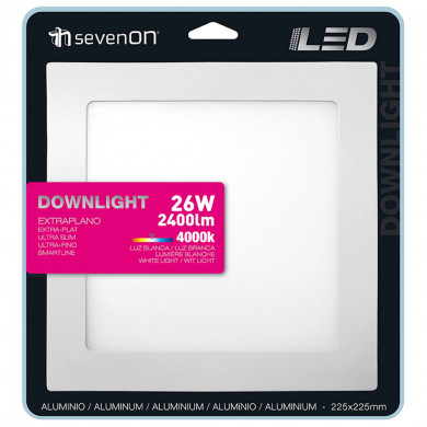 DOWNLIGHT LED EXTRAPLANO CUADRADO BLANCO 26W 2400LM D225MM 7hSevenOn BL.1
