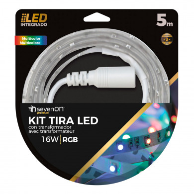 KIT TIRA LED RGB 5M CON MANDO Y TRANSFORMADOR RECORTABLE Y ENLAZABLE 7hSevenOn BL.1
