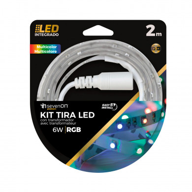 KIT TIRA LED RGB 2M CON MANDO Y TRANSFORMADOR RECORTABLE 7hSevenOn BL.1