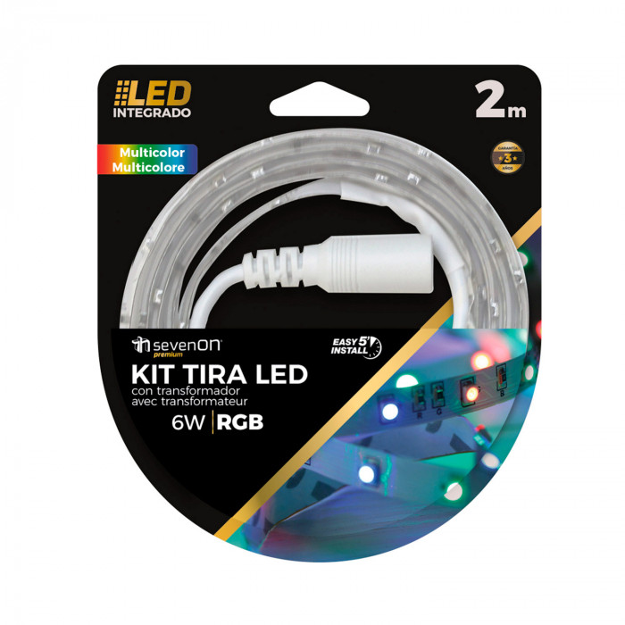 KIT TIRA LED RGB 2M CON MANDO Y TRANSFORMADOR RECORTABLE 7hSevenOn BL.1