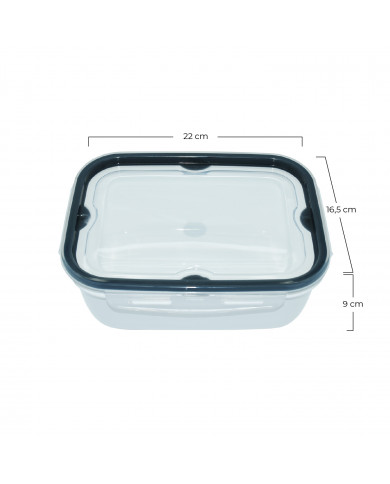 RECIPIENTE HERMETICO RECTANGULAR CON TAPA CLICK BLANCO PURO COLORES SURTIDOS (22x16,5x9cm) 2L