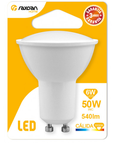 BOMBILLA LED SPOTLIGHT MR16 GU10 6W (50W) 540LM 3000K 15000H Raydan Home BL.1
