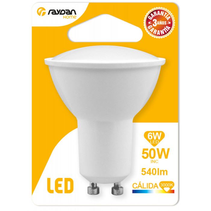 PACK 12 BOMBILLA LED SPOTLIGHT MR16 GU10 6W (50W) 540LM 3000K 15000H Raydan Home BL.1