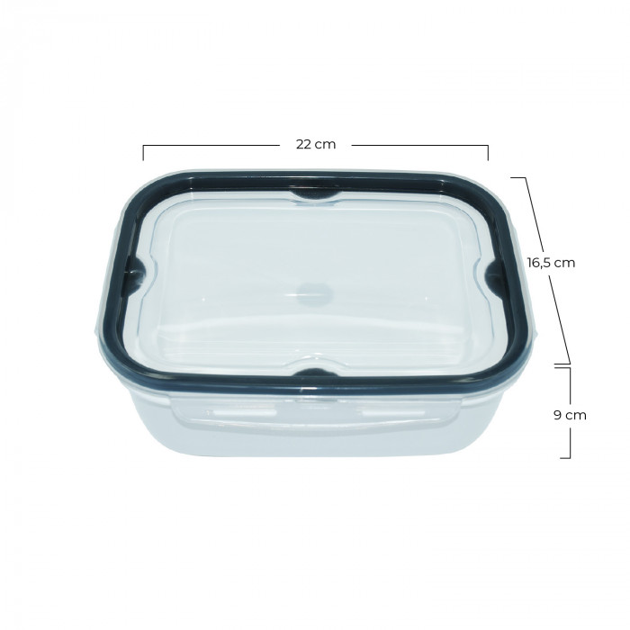 PACK 10 RECIPIENTE HERMETICO RECTANGULAR CON TAPA CLICK BLANCO PURO COLORES SURTIDOS (22x16,5x9cm) 2L