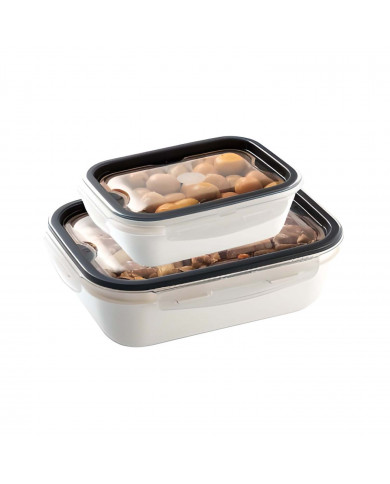 SET 2 PIEZAS RECIPIENTES HERMETICOS CON TAPA CLICK BLANCO PURO COLORES SURTIDOS (0,45L+1L)