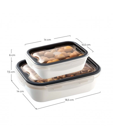 SET 2 PIEZAS RECIPIENTES HERMETICOS CON TAPA CLICK BLANCO PURO COLORES SURTIDOS (0,45L+1L)
