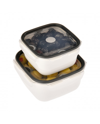 SET 2 PIEZAS RECIPIENTES HERMÉTICOS CON TAPA CLICK CUADRADAS BLANCO PURO COLORES SURTIDOS (0,4L+0,7L)