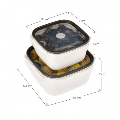 SET 2 PIEZAS RECIPIENTES HERMÉTICOS CON TAPA CLICK CUADRADAS BLANCO PURO COLORES SURTIDOS (0,4L+0,7L) SET 2 PIEZAS RECIPIENTES HERMÉTICOS CON TAPA CLICK CUADRADAS BLANCO PURO COLORES SURTIDOS (0,4L+0,7L)