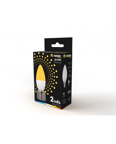 LED SMD VELA PLAST 7,4W (60W) 806LM E14 180º 3000K 15.000H RAYDAN HOME CJ.2