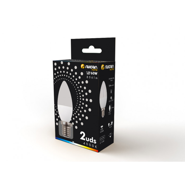 LED SMD VELA PLAST 7,4W (60W) 806LM E14 180º 4000K 15.000H RAYDAN HOME CJ.2