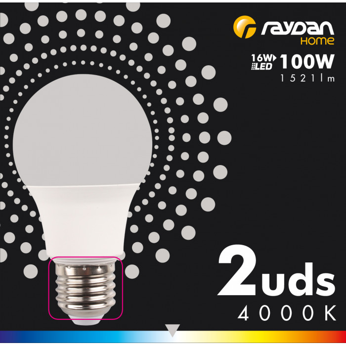 LED SMD ESTANDAR PLAST 16W (100W) 1521LM E27 230º 4000K 15000H RAYDAN HOME CJ.2