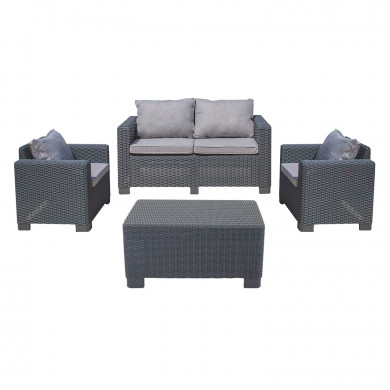 CONJUNTO DE JARDÍN MENORCA GRIS MESA+SOFÁ+2 SILLONES RATÁN 3 BULTOS CJ.1