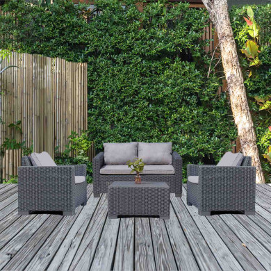 CONJUNTO DE JARDÍN MENORCA GRIS MESA+SOFÁ+2 SILLONES RATÁN 3 BULTOS CJ.1