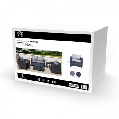 CONJUNTO DE JARDÍN MENORCA GRIS MESA+SOFÁ+2 SILLONES RATÁN 3 BULTOS CJ.1