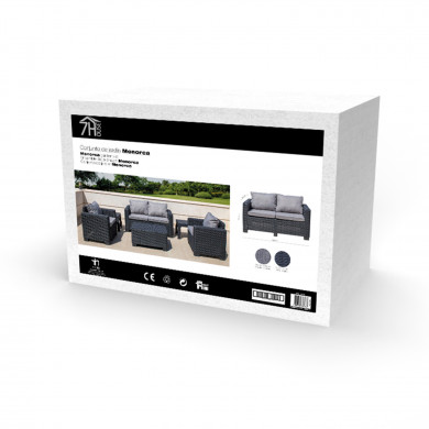 CONJUNTO DE JARDÍN MENORCA GRIS MESA+SOFÁ+2 SILLONES RATÁN 3 BULTOS CJ.1