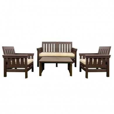 CONJUNTO DE JARDÍN PALMA MARRÓN MESA+SOFÁ+2 SILLAS RATÁN CJ.1