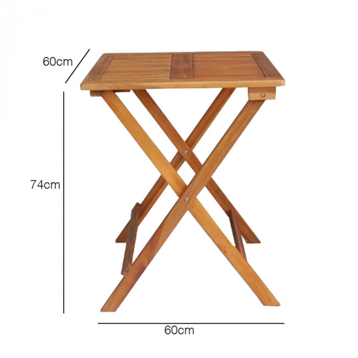 CONJUNTO BALCÓN 1 MESA + 2 SILLAS ECO MADERA DE ACACIA 60x60x74/38x51x82cm CJ.1 SEVEN HOUSE