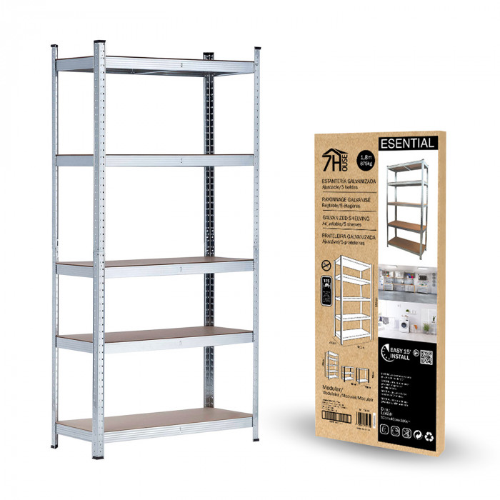ESTANTERÍA GALVANIZADA 5 BALDAS AJUSTABLES 175KG. 1800x900x400mm
