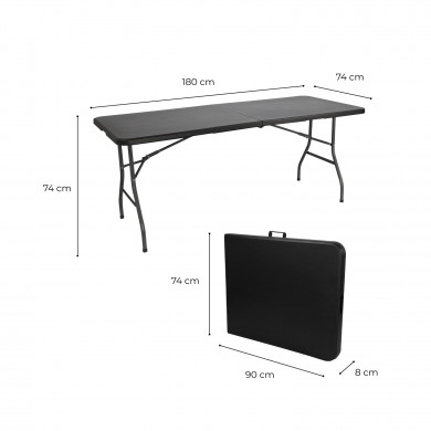 MESA PLEGABLE RECTANGULAR NEGRA 180x74x74cm GARDEN HOUSE GARAGE 91 CJ.1