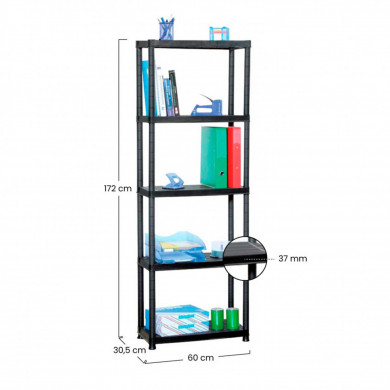 ESTANTERÍA RESINA 5 BALDAS NEGRA 172x60.5x30.5 cm 7HOUSE