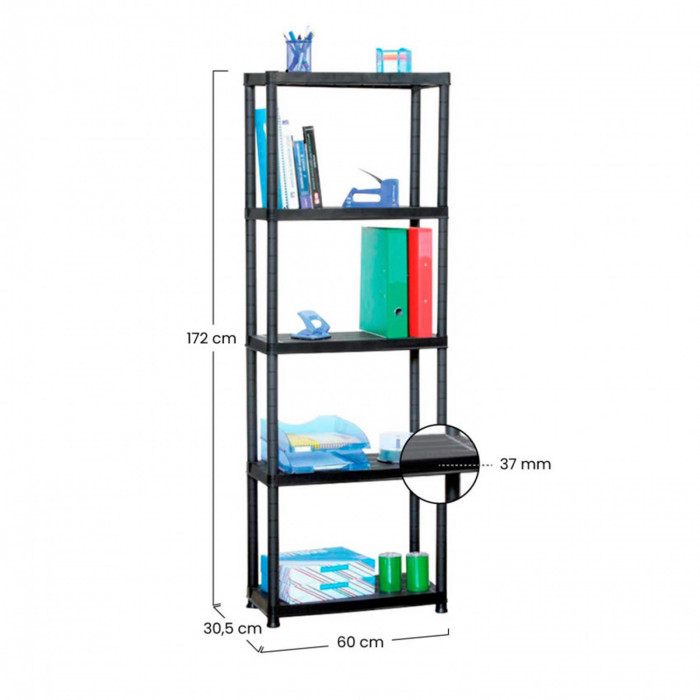 ESTANTERÍA RESINA 5 BALDAS NEGRA 172x60.5x30.5 cm 7HOUSE