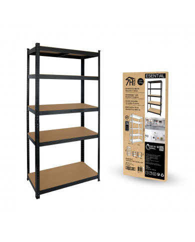 ESTANTERÍA NEGRA 5 BALDAS AJUSTABLES. 175KG. 180x90x40cm 7HOUSE