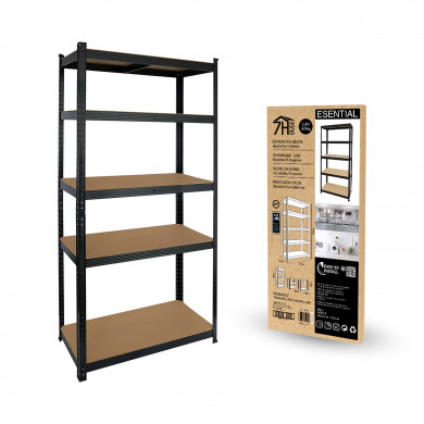 ESTANTERÍA NEGRA 5 BALDAS AJUSTABLES. 175KG. 180x90x40cm 7HOUSE