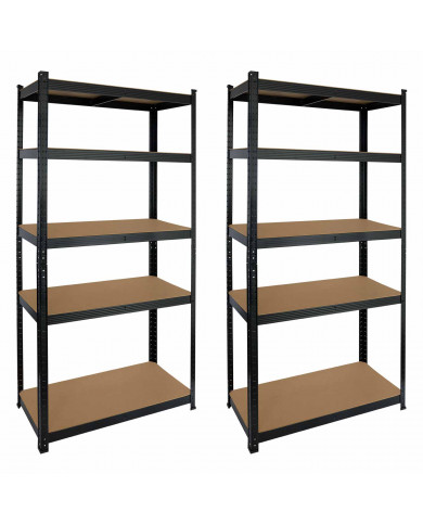 Pack 2 Estanterías Modulares Negras con 5 Baldas Ajustables 180x90x40cm 875Kg GH91
