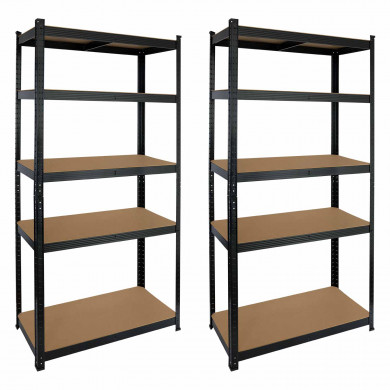 Pack 2 Estanterías Modulares Negras con 5 Baldas Ajustables 180x90x40cm 875Kg GH91