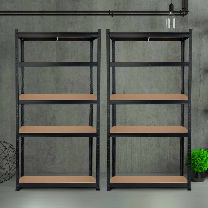 Pack 2 Estanterías Modulares Negras con 5 Baldas Ajustables 180x90x40cm 875Kg GH91