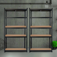 Pack 2 Estanterías Modulares Negras con 5 Baldas Ajustables 180x90x40cm 875Kg GH91