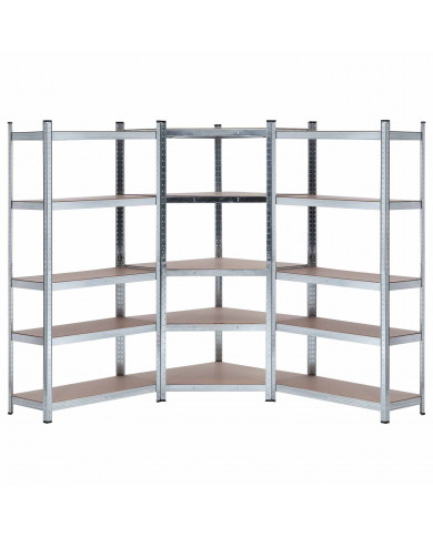 Pack 2 Estanterías Modulares y 1 Estantería Esquinera Galvanizadas 5 Baldas Ajustables GH91