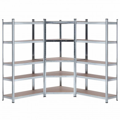 Pack 2 Estanterías Modulares y 1 Estantería Esquinera Galvanizadas 5 Baldas Ajustables GH91